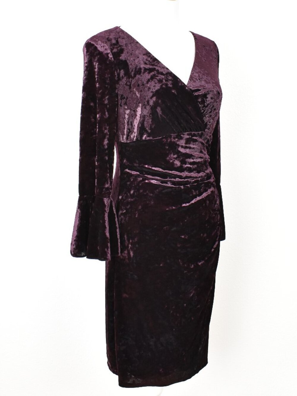 Lauren Ralph Lauren Velvet Faux Wrap Flutter Bell Sleeve Sheath Dress - 8 - Picture 6 of 10